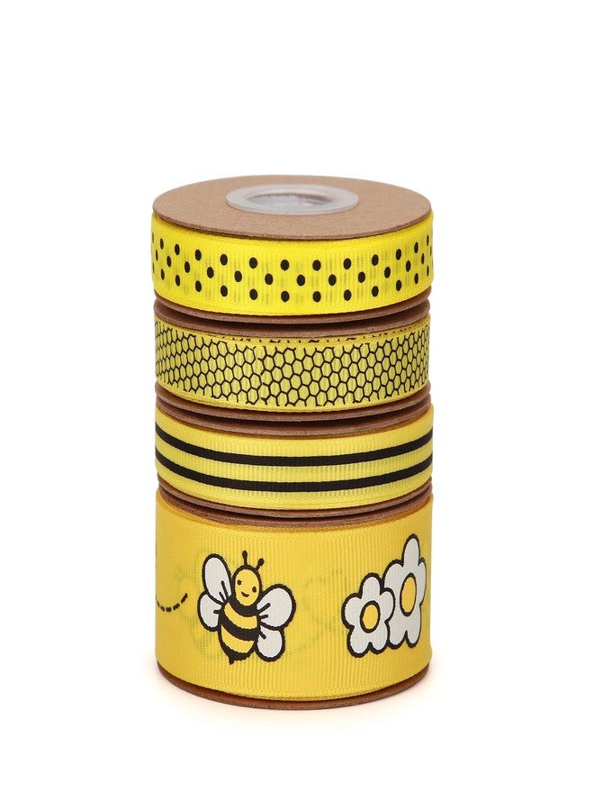 Meseey Bee & Flower Grosgrain Ribbon Yellow Black White for Gift Wrapping,Party Decoration,Hair Bows,All Crafting and Sewing (4 Rolls bee Set) - Image 2